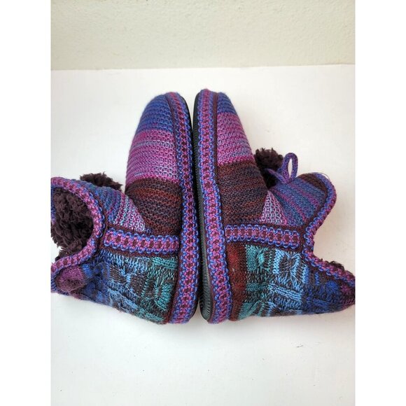 Muk Luks Handcrafted Wool Slippers With Faux Fur Lining & Pom Poms - Purple & Pi - Picture 6 of 10